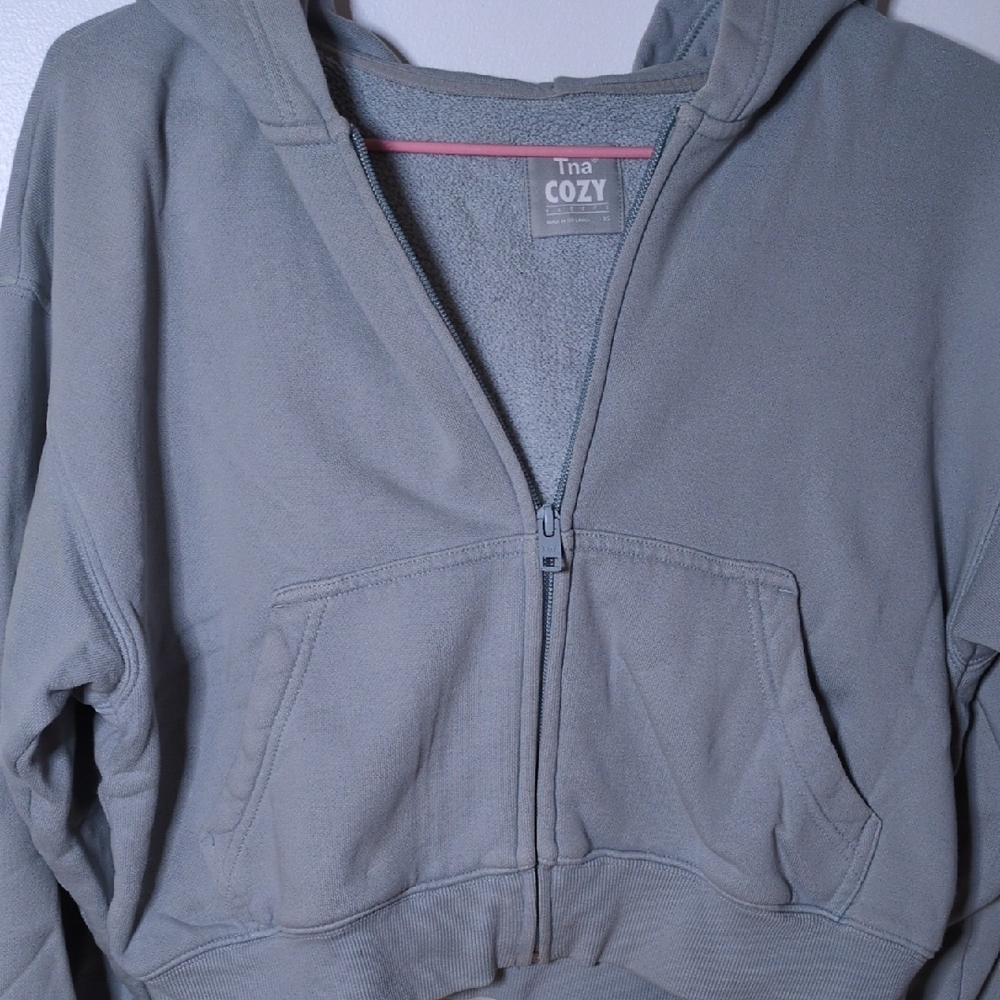 Aritzia Cozy Fleece Boxy Blue Gray Zip-Up Hoodie - Picture 3 of 4